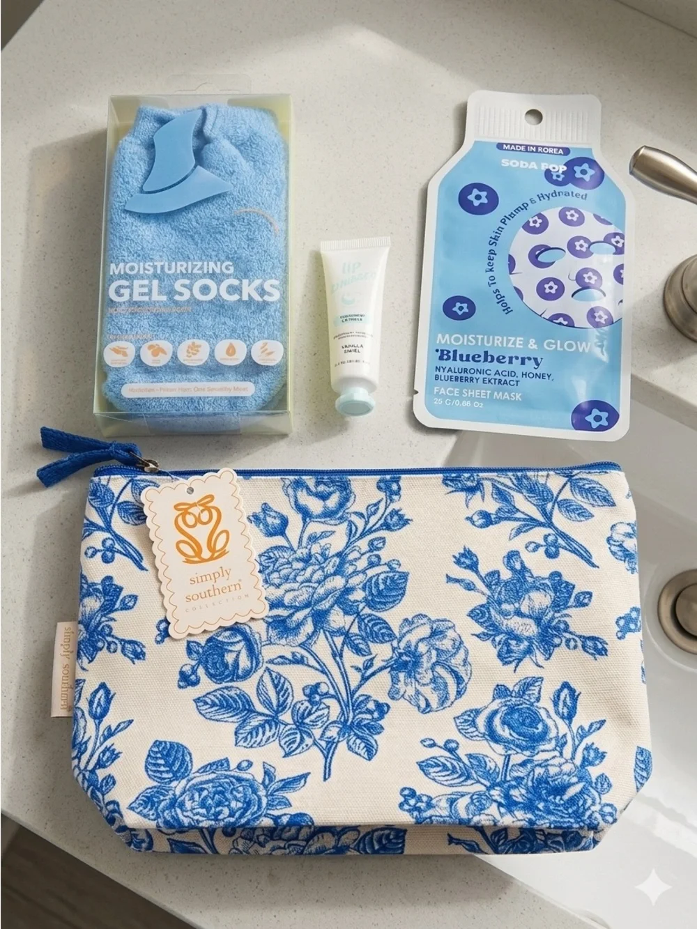 Simply Southern Blue Floral Canvas Cosmetic Pouch